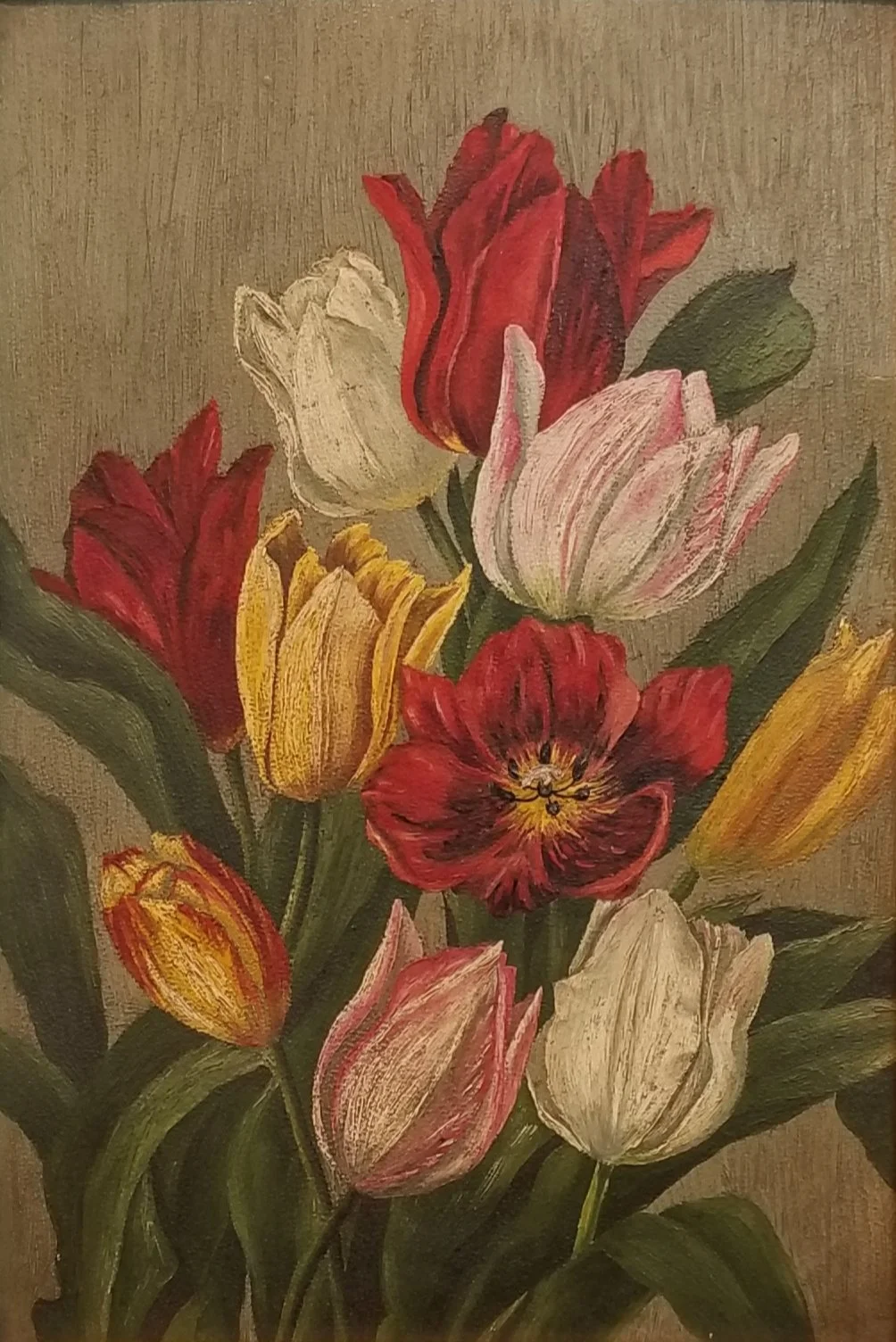 American School (19th century) / Still Life with Tulips / Oil on Panel / SOLD