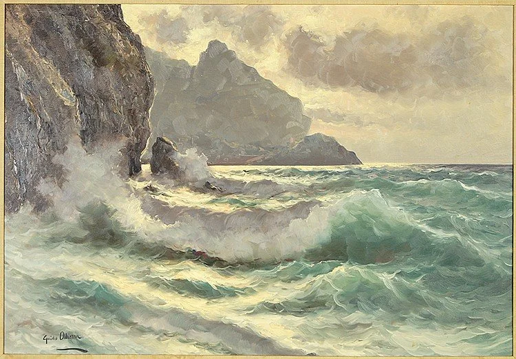 Guido Odierna (Italian, 1913-1991) / Crashing Waves, Capri / Oil on Canvas, signed (l.l.) "Guido Odierna" / 27 1/2" x 39 2/5" / SOLD