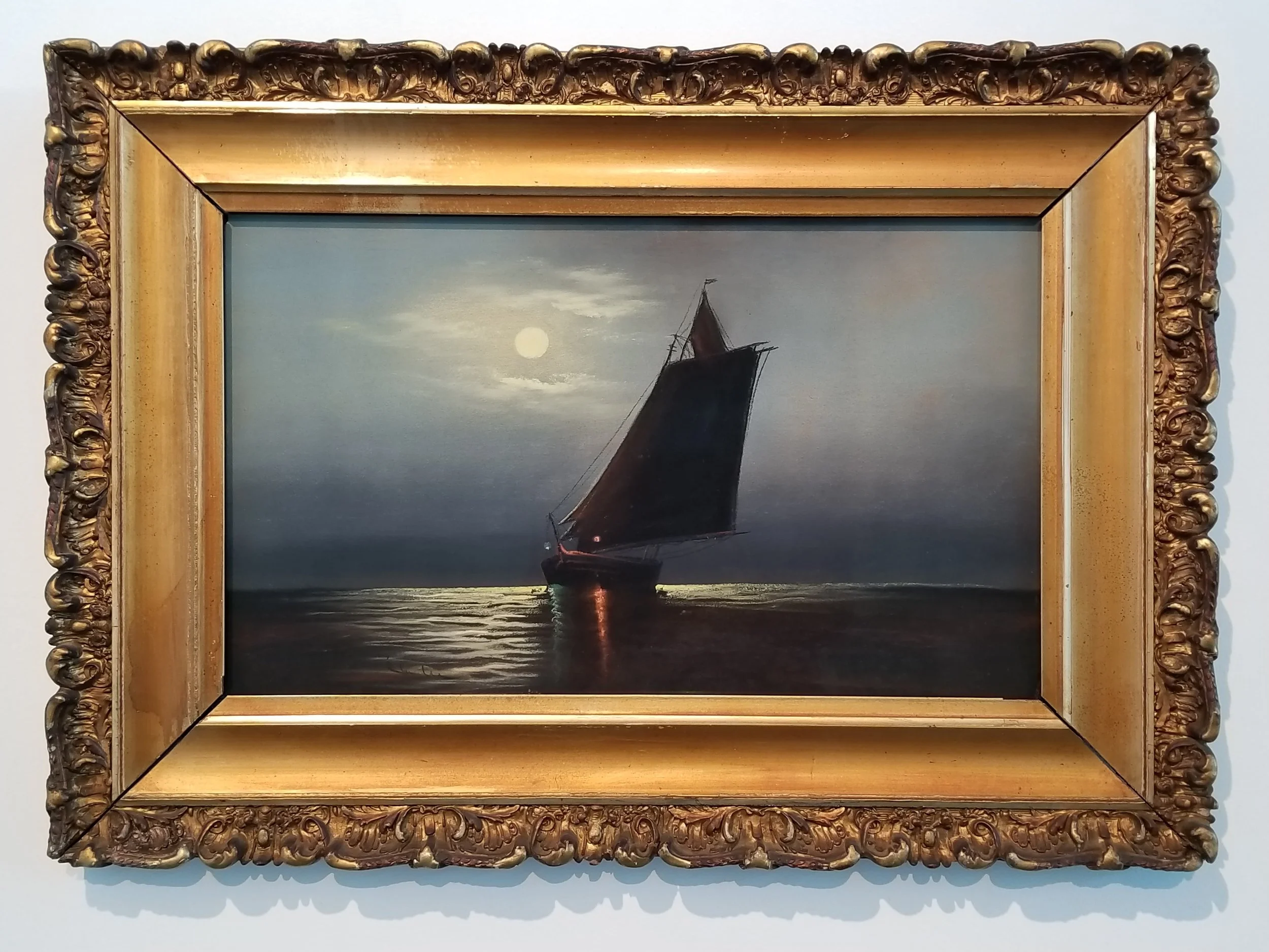 William Henry Chandler (American, 1854-1928) / Sailing at Night / Pastel on Board, signed (l.l.), Antique Frame, Re-Glazed with OPTIUM MUSEUM ACRYLIC / 11 1/2" x 19" / Price Available Upon Request