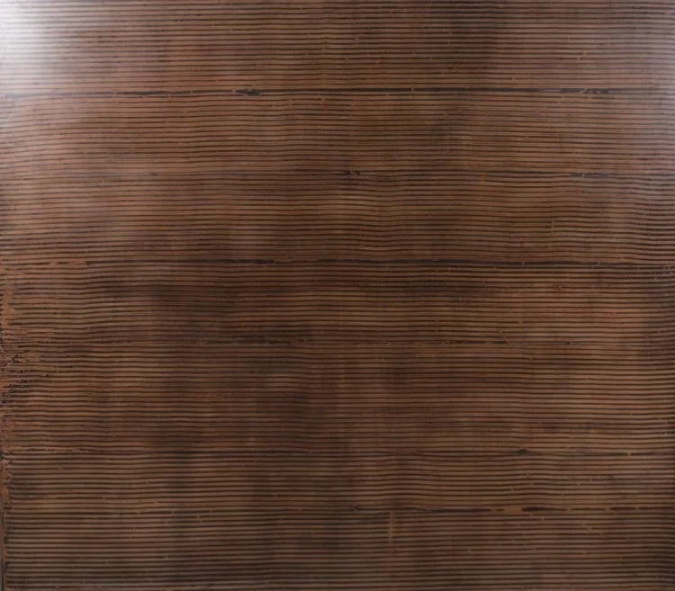 Kris Cox / Ebony Curtain/Horizontal (2004) / Mixed Media on Wood Panel / 64" x 66" / SOLD