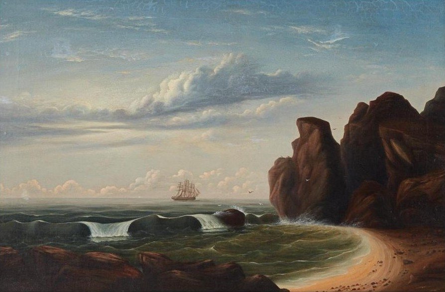 (Poss.) Thomas Chambers (English-American, 1808-1869) / Coastal Landscape / Oil on Canvas / 24 1/8" x 36 1/8" / Price Available Upon Request