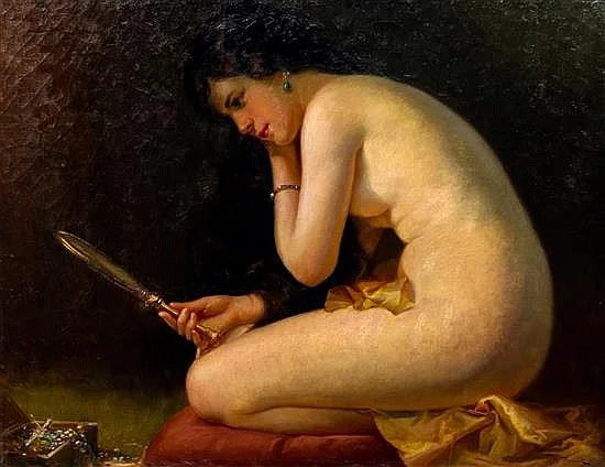 Joseph Tomanek (Czechoslovakian-American, 1889-1974) / Nude with a Hand Mirror / Oil on Canvas, signed "J. Tomanek" / 30" x 40" / SOLD