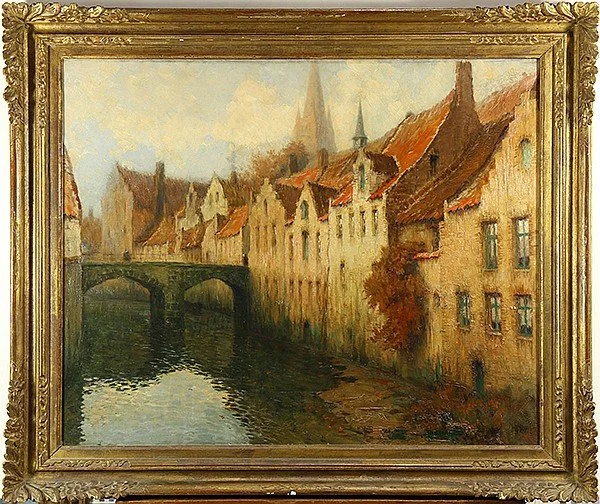 Georges Hipolyte Dilly (French, 1876-1944) / Canal in Bruges / Oil on Canvas, signed / 23 3/4" x 28 3/4" / 29 1/2" x 34 1/2" overall, framed *Original Period Frame / SOLD