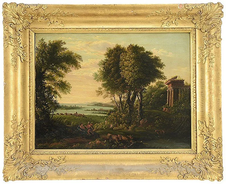 (after) Claude Lorrain (French, 1600-1682) / Arcadian Scene with Ruins and Gods / Oil on Canvas, unsigned / 20" x 24" / Price Available Upon Request