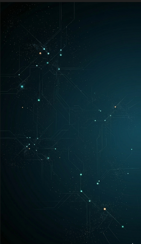 Digital illustration of a starry night sky with interconnected lines and glowing points representing constellations or celestial objects.