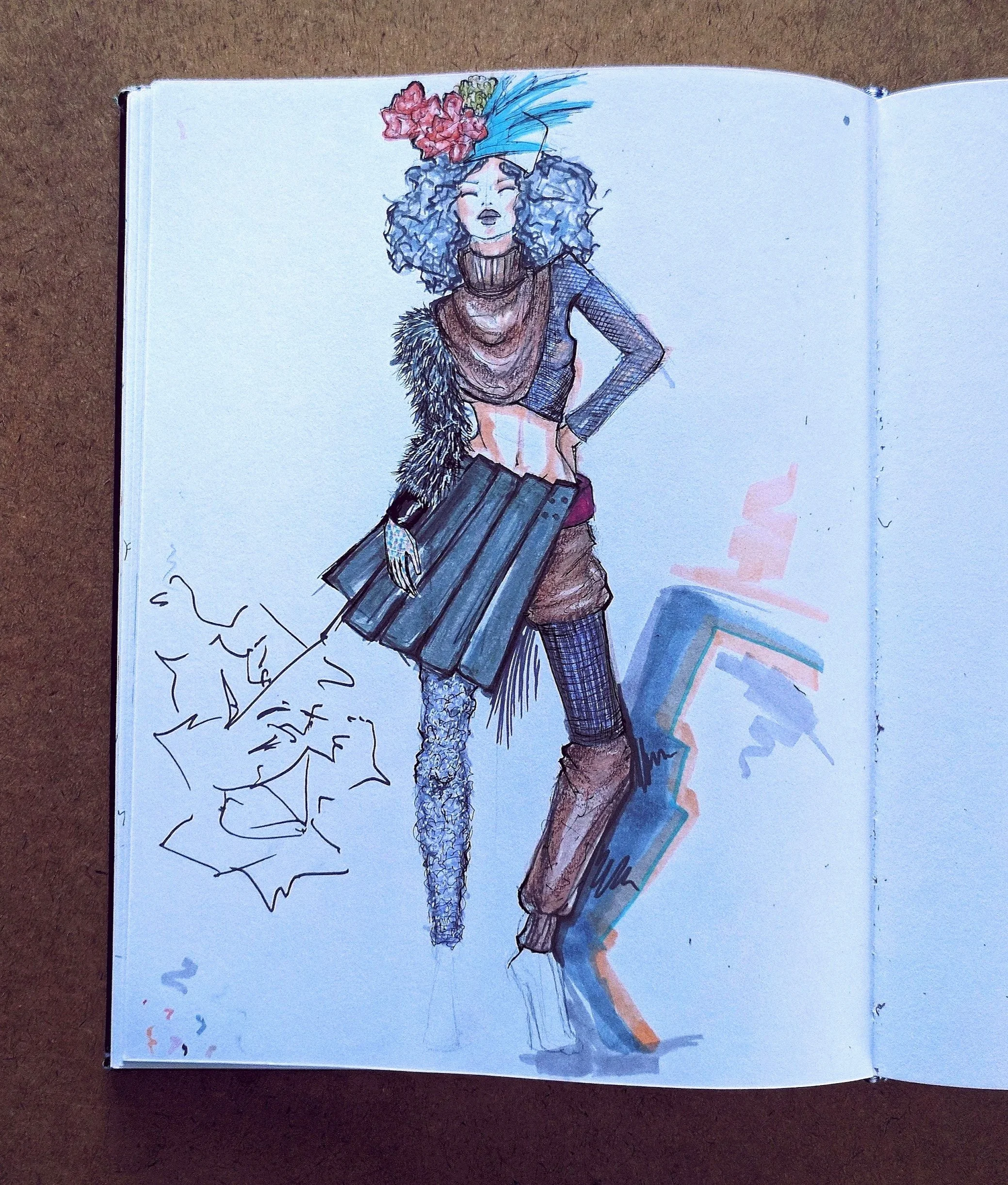 Part of a series of sketches I did to break out of the creative rut, I gathered a handful of pens and markers and just let my mind wander- Who knows where this gal is going, but she’s gonna have a real good time when she gets there!
