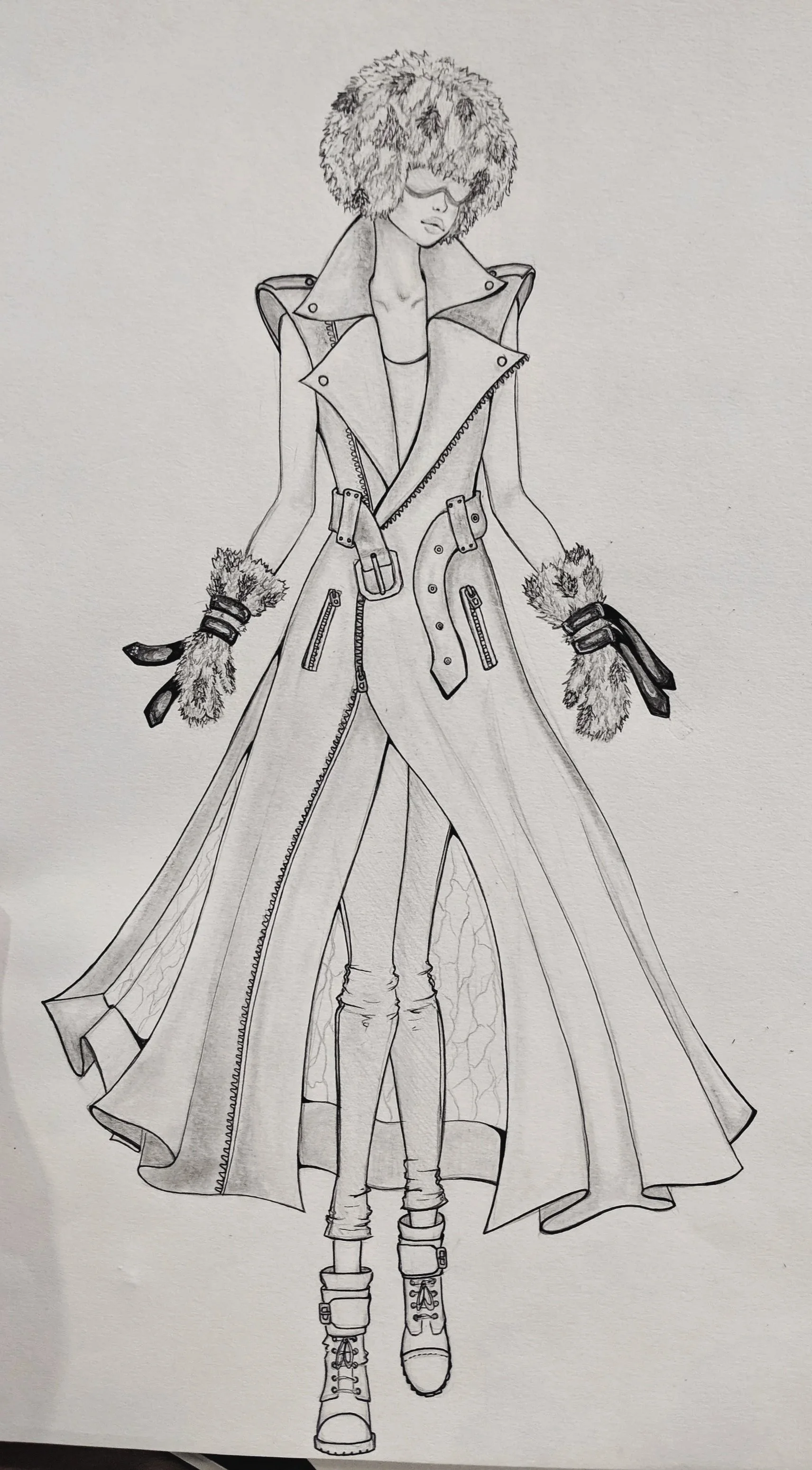 Design & Illustration work I did for a theme park project that never saw the light of day. Each outfit was meant to be made for any body to step into and feel like a model on the runway.
This is our vinyl and fur biker girl.
