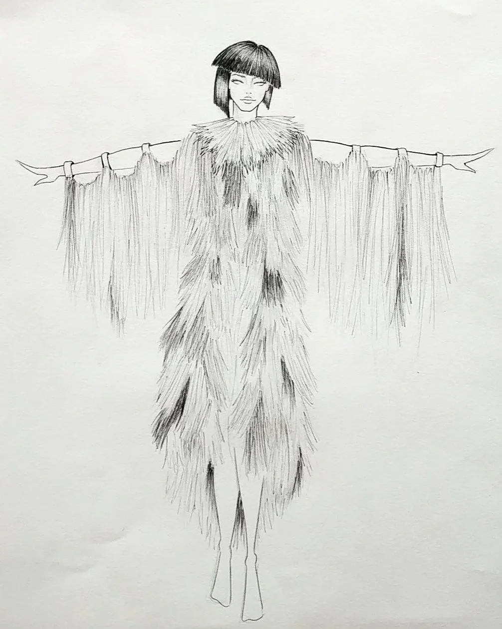 Design & Illustration work I did for a theme park project that never saw the light of day. Each outfit was meant to be made for any body to step into and feel like a model on the runway.
She’s in a dress made of hair.
