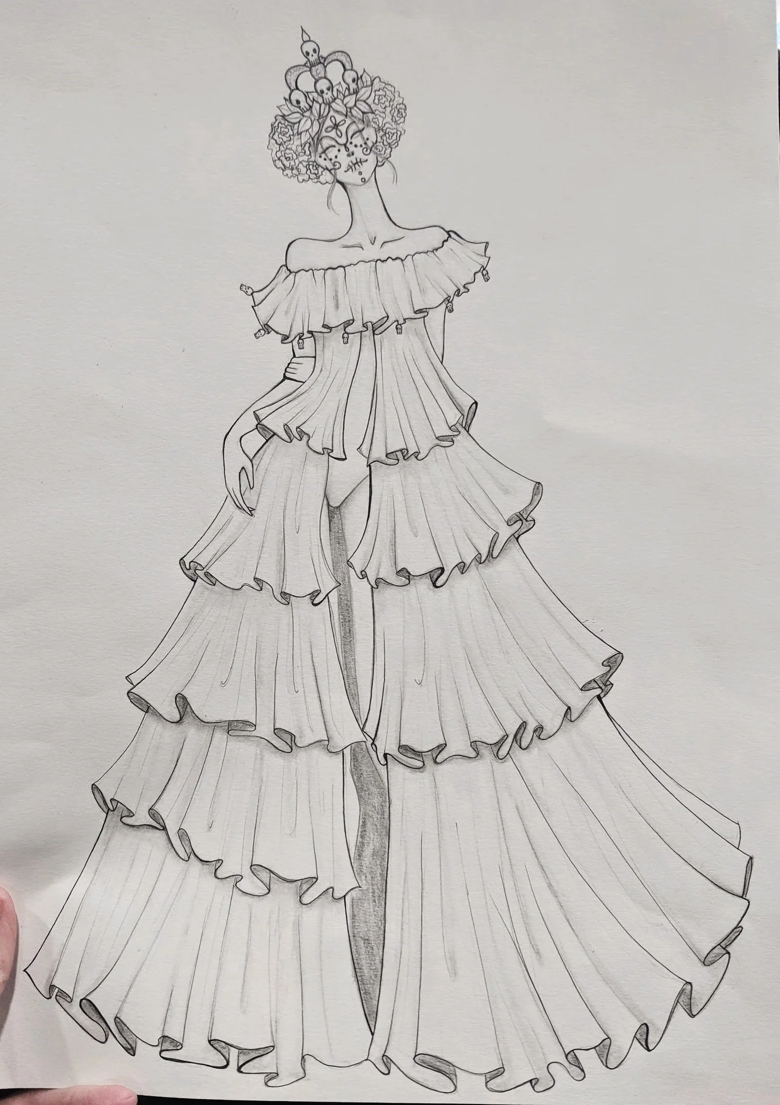 Design & Illustration work I did for a theme park project that never saw the light of day. Each outfit was meant to be made for any body to step into and feel like a model on the runway.
Dia de Los Muertos queen