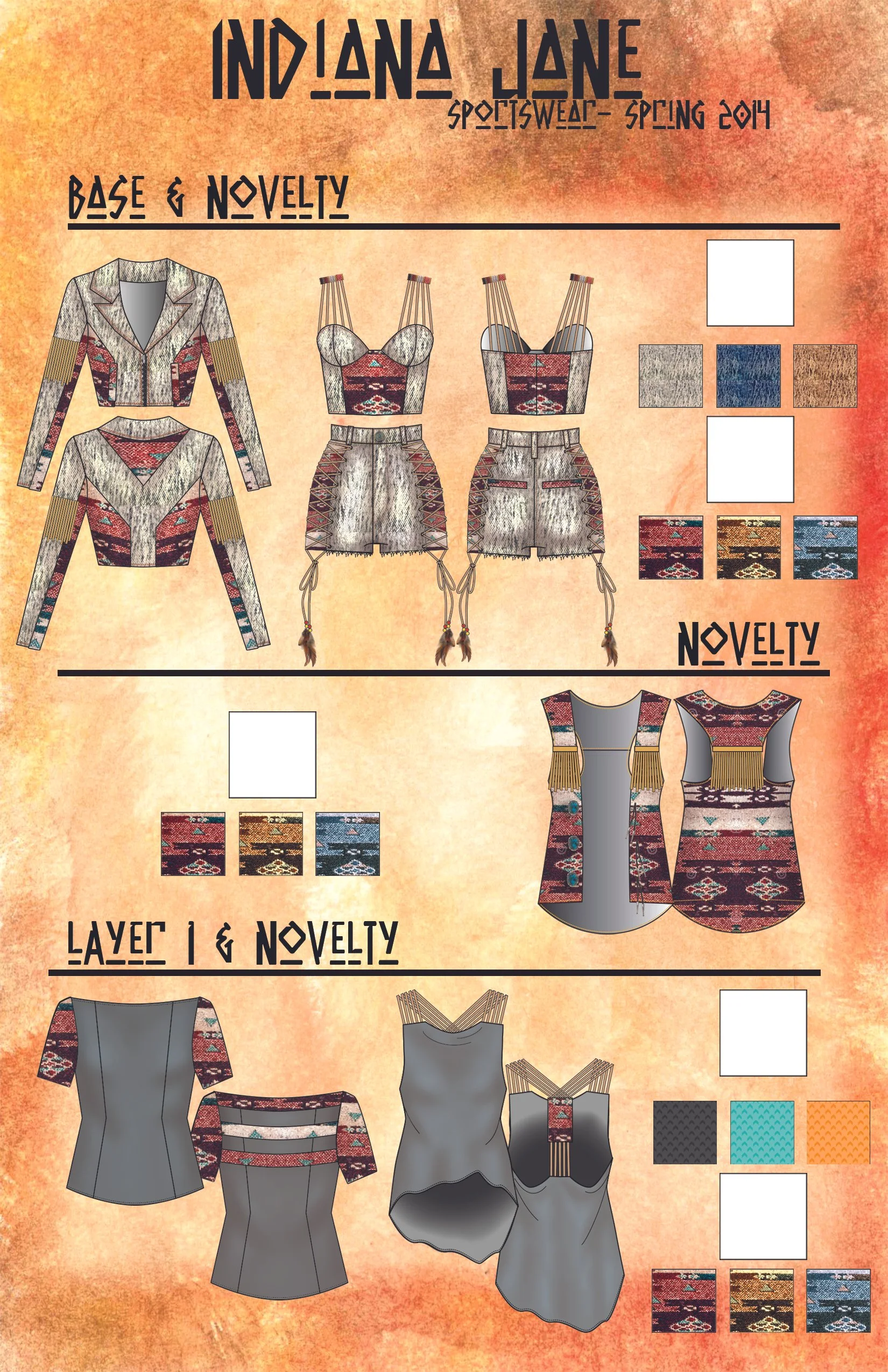 Fashion look book design page from my collection “Indiana Jane,” built on Photoshop and Illustrator 