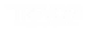 Logo for The Trevor Project with the slogan 'Saving Young LGBTQ Lives' in white text on a black background.