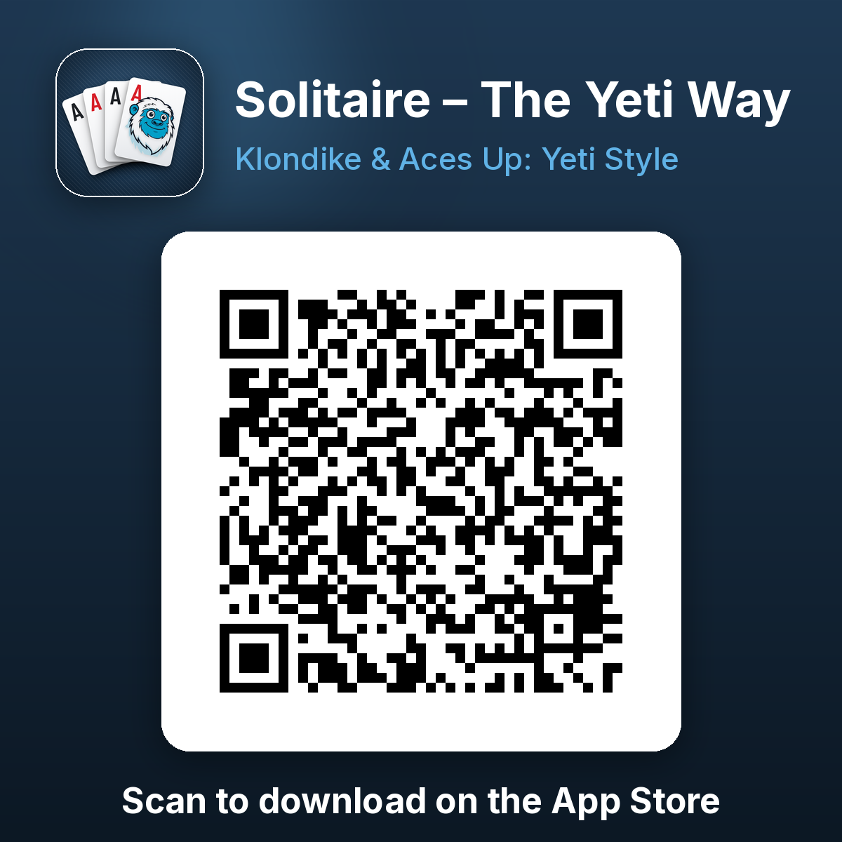QR code: scan with your iPhone camera to download Solitaire – The Yeti Way on the App Store