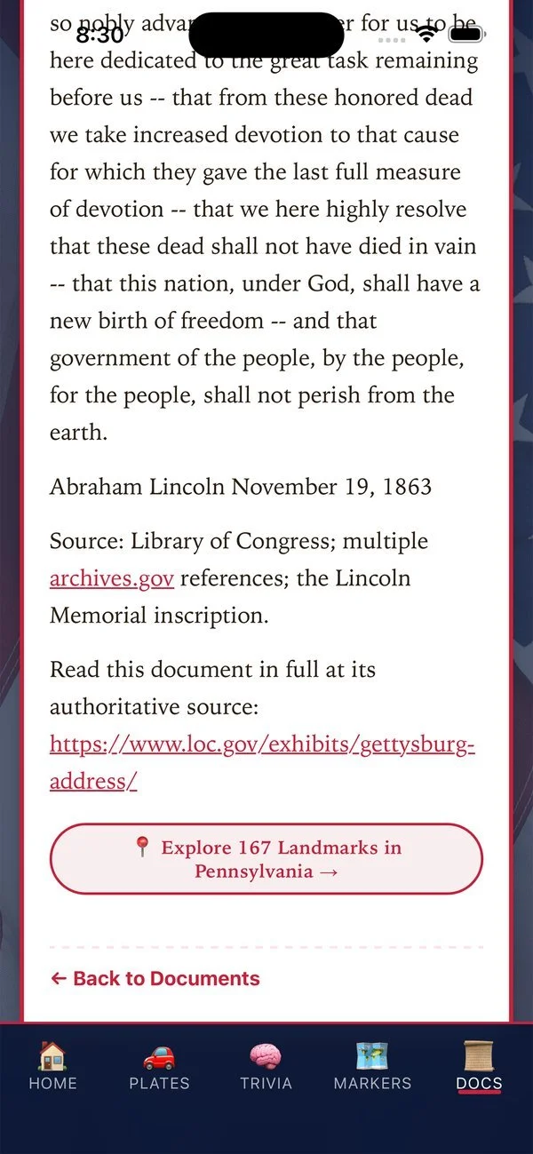 The Gettysburg Address in the GR8-ST8S document reader