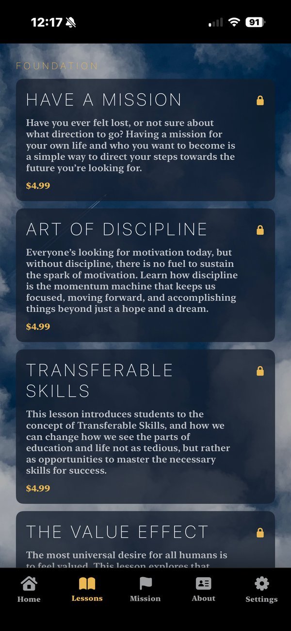 The Endeavor Courses lesson list