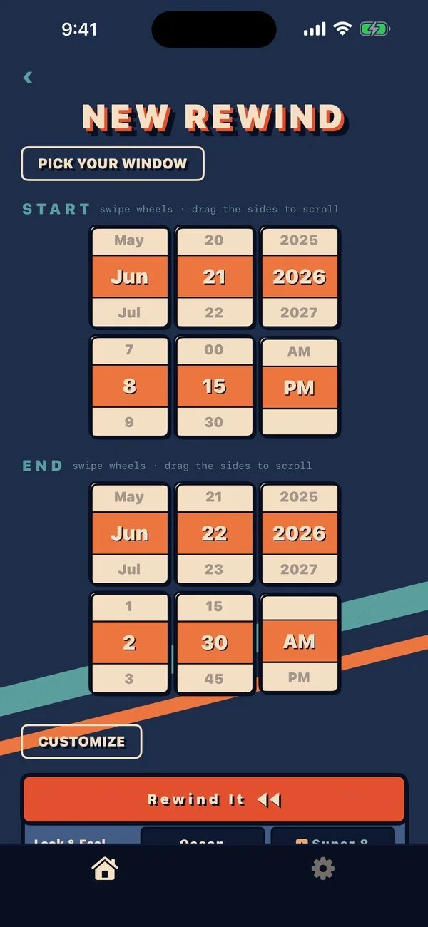 Choosing a start and end date for a new Rewind