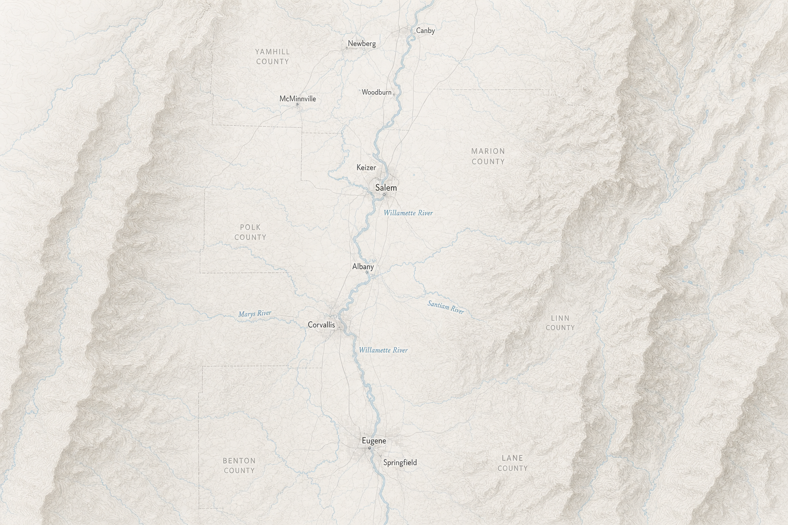 Willamette Valley map outlining the Line U Up Striping service area from Salem south to Eugene.