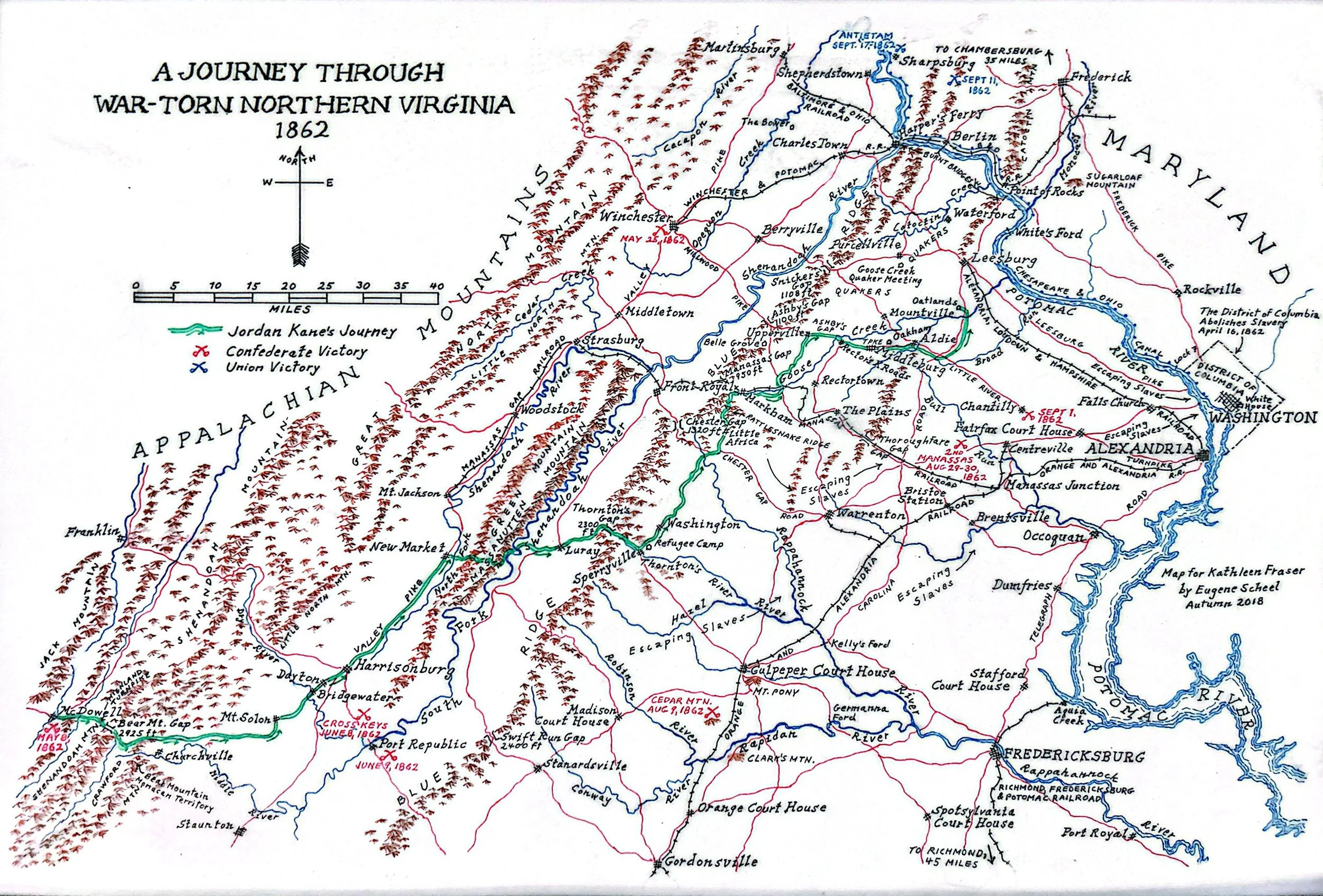 A Virginia map made exclusively for Awaken the Warrior by the celebrated mapmaker Eugene Scheel in 2018. The story evolved since then and some of the locations traveled to have changed. I thought it would be fun to share. 
