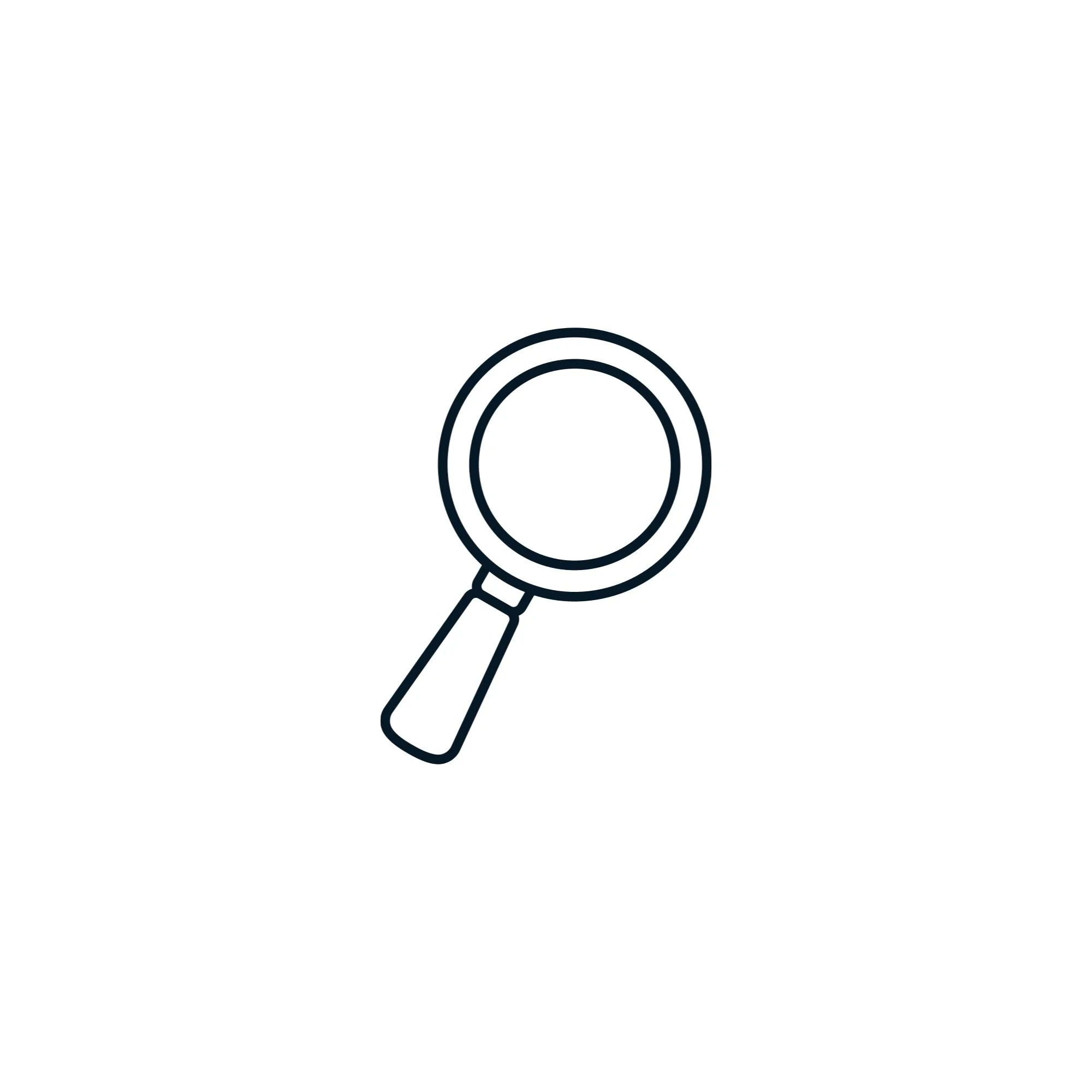 Line drawing of a magnifying glass with a circular lens and handle.