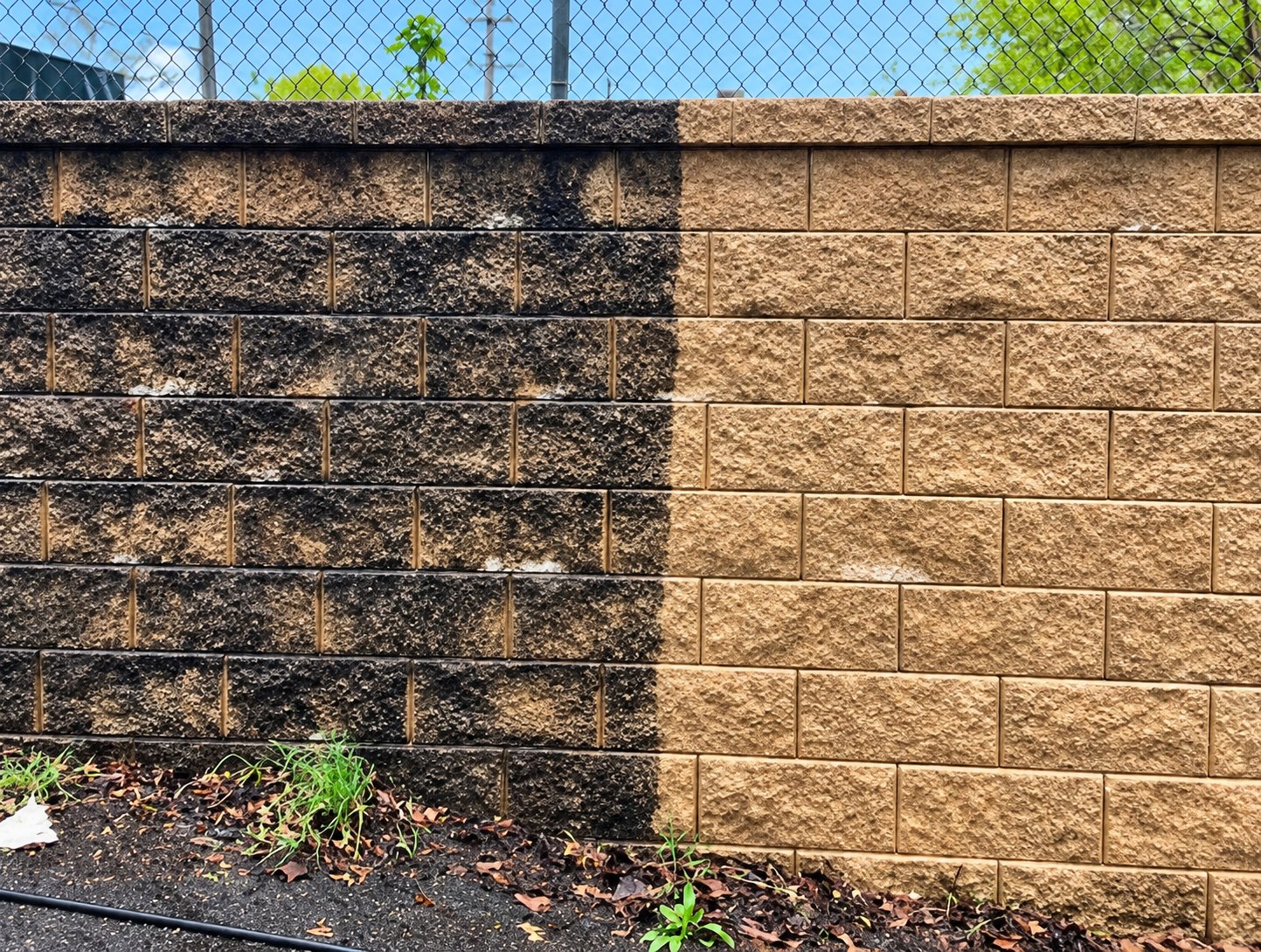 Before-and-After Retaining Wall Cleaning