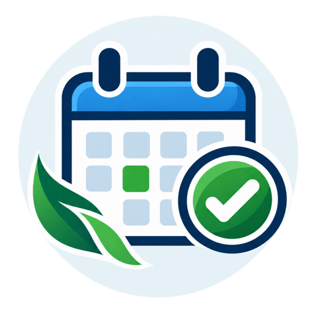 calender green and blue check mark trust badge