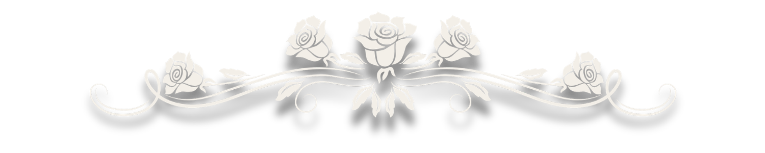White floral decorative border with roses on a black background.