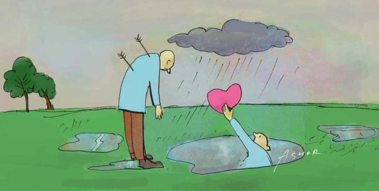 Illustration representing compassion, emotional support and helping someone through difficult experiences.