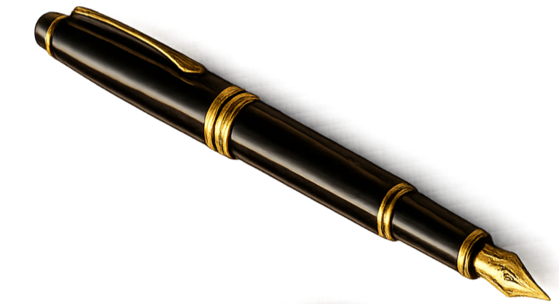 Close-up of a black and gold fountain pen.