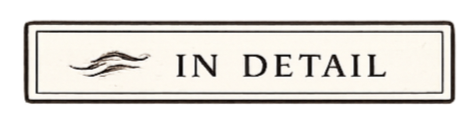 Close-up of a sign reading 'IN DETAIL' with a decorative line above the text