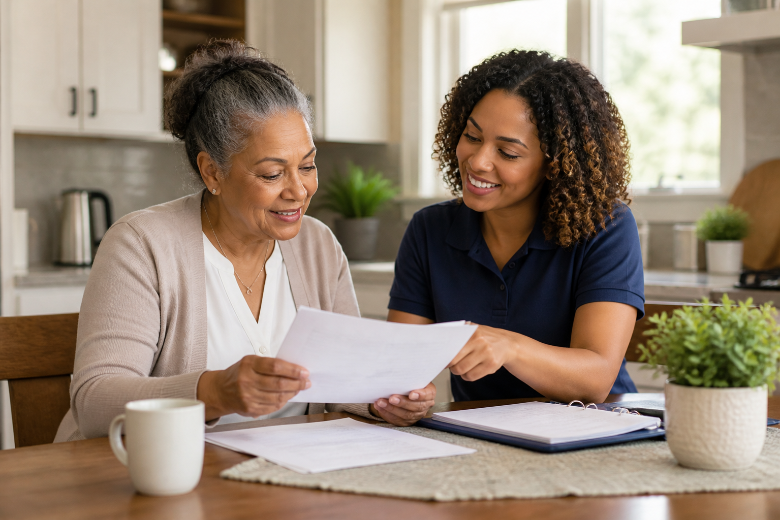 A caregiver helping a family review care needs and make informed decisions
