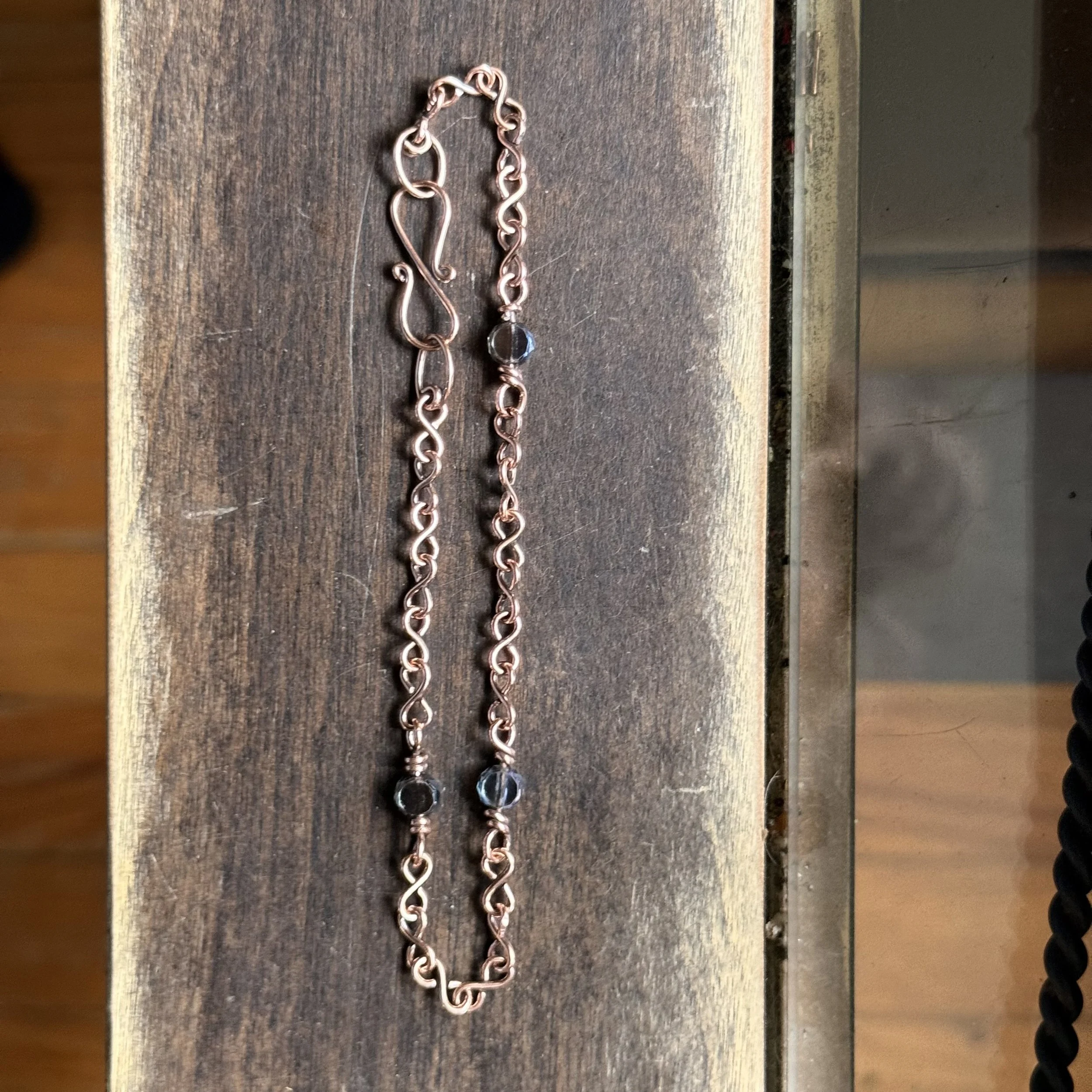 Handcrafted Copper Chain Anklet with Black Beads