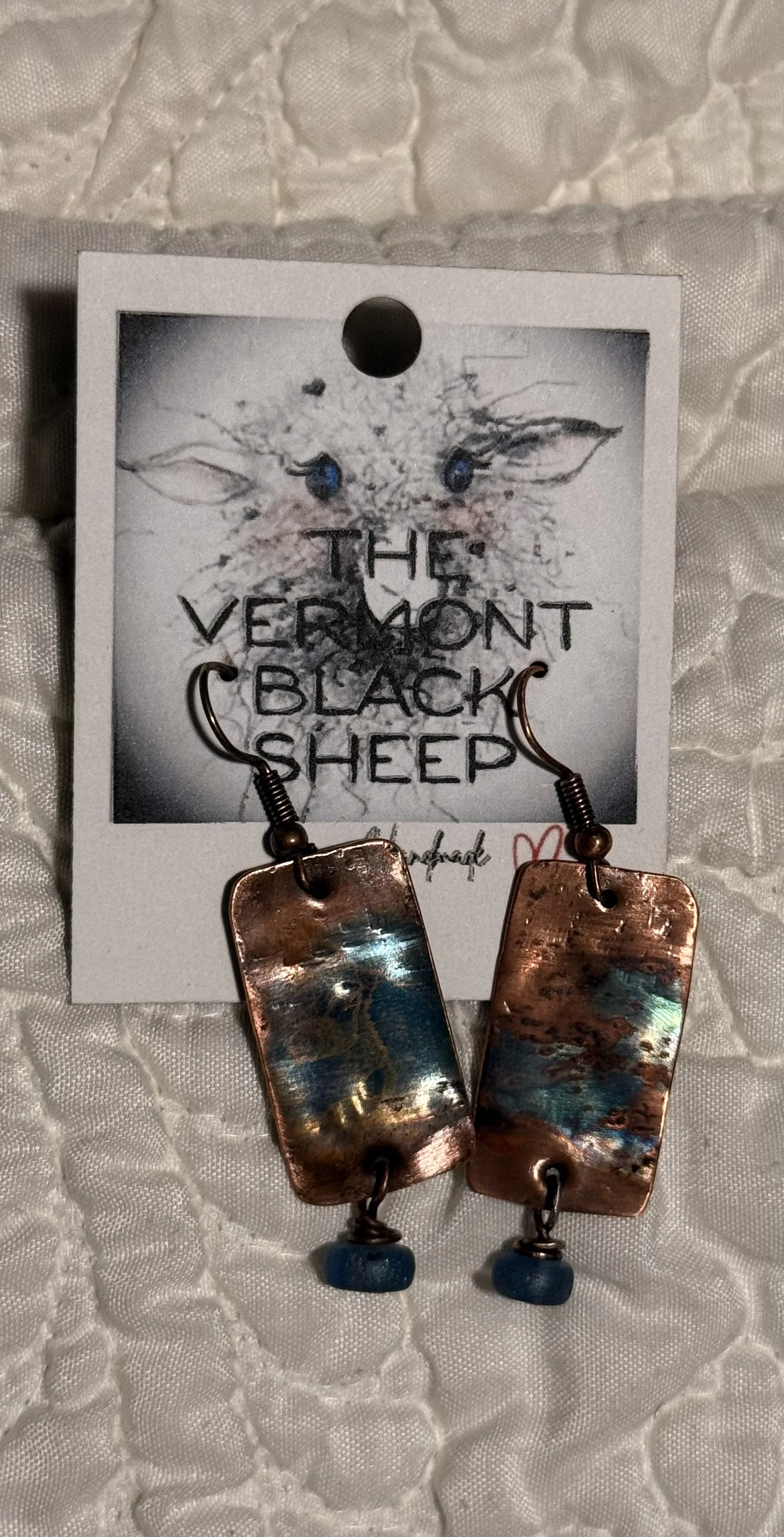 Copper Earrings with Torch Painted Blue Accents