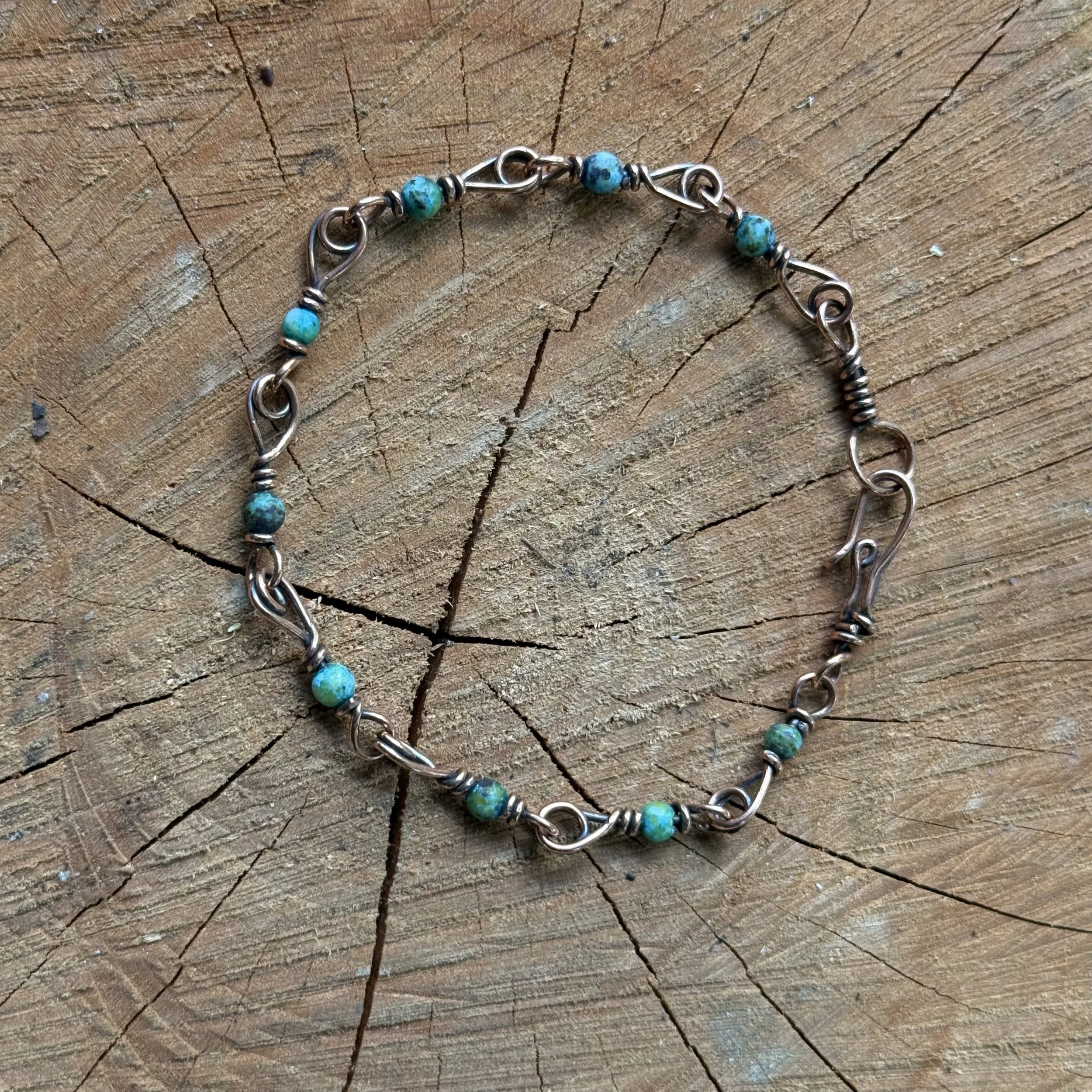 Turquoise & Copper Wire Bracelet