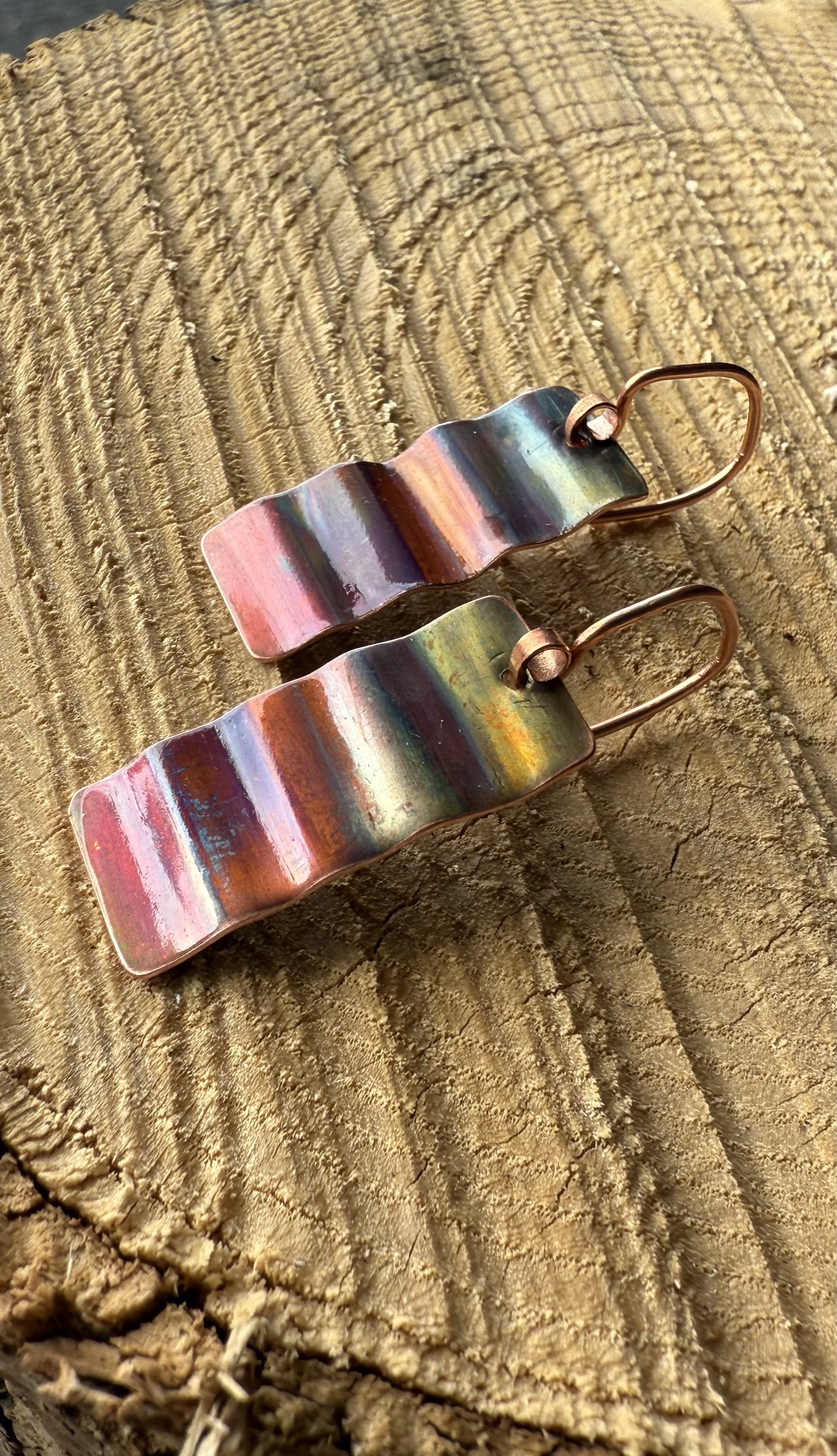 Handmade Multicolor Torch Painted Copper Earrings