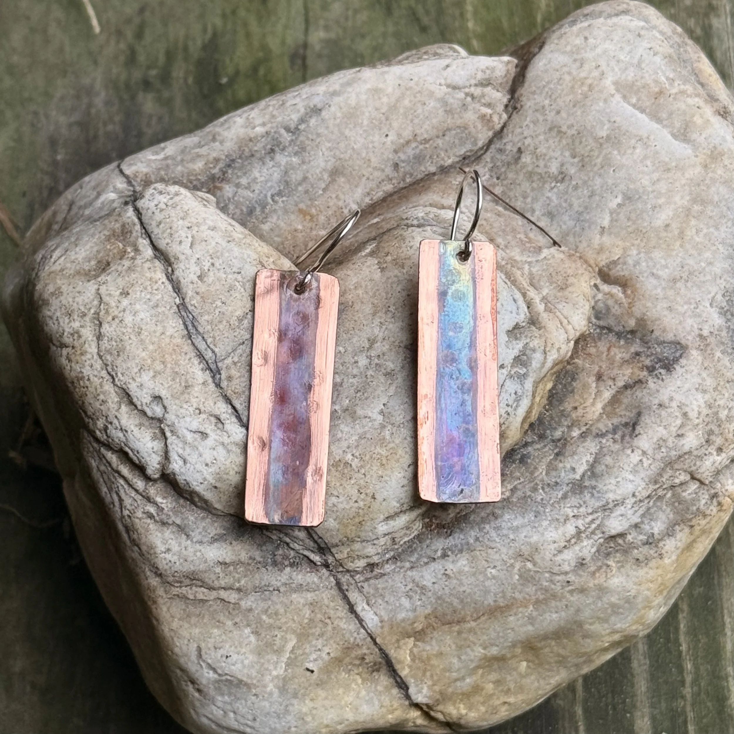 Torch-Painted Copper Earrings with Sterling Ear Wires