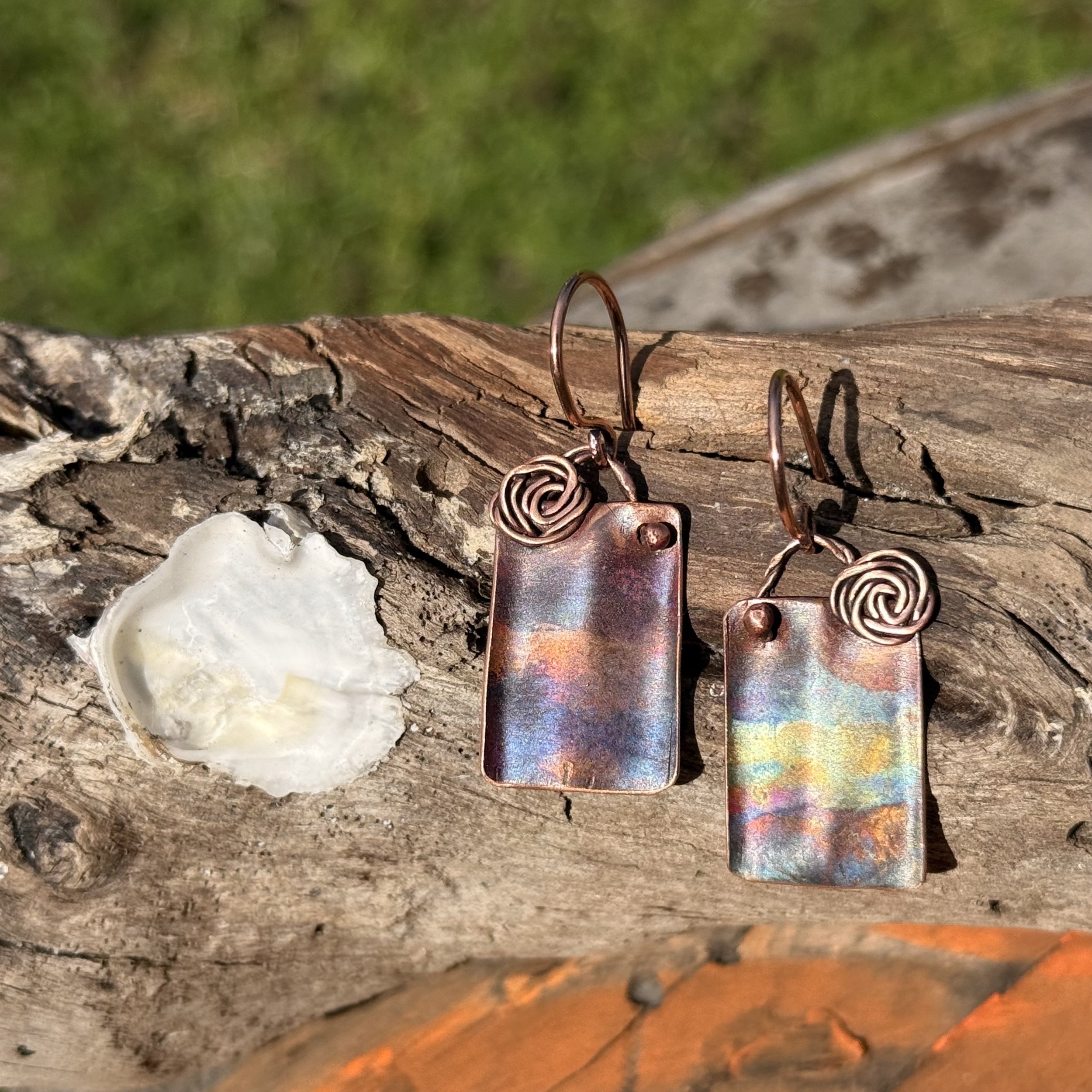 Flame-Painted Copper Earrings