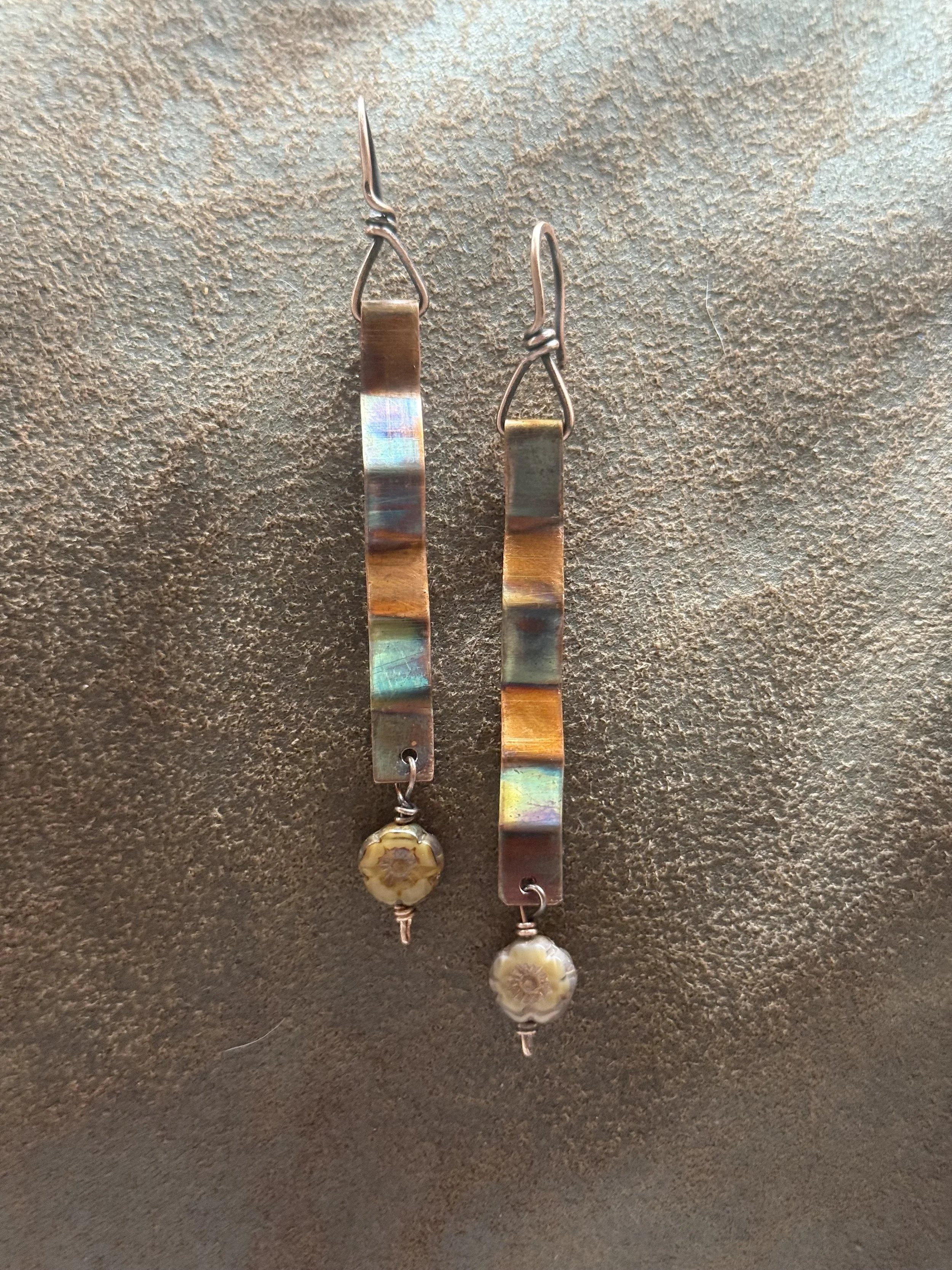 Handcrafted Iridescent Drop Earrings with Floral Beads