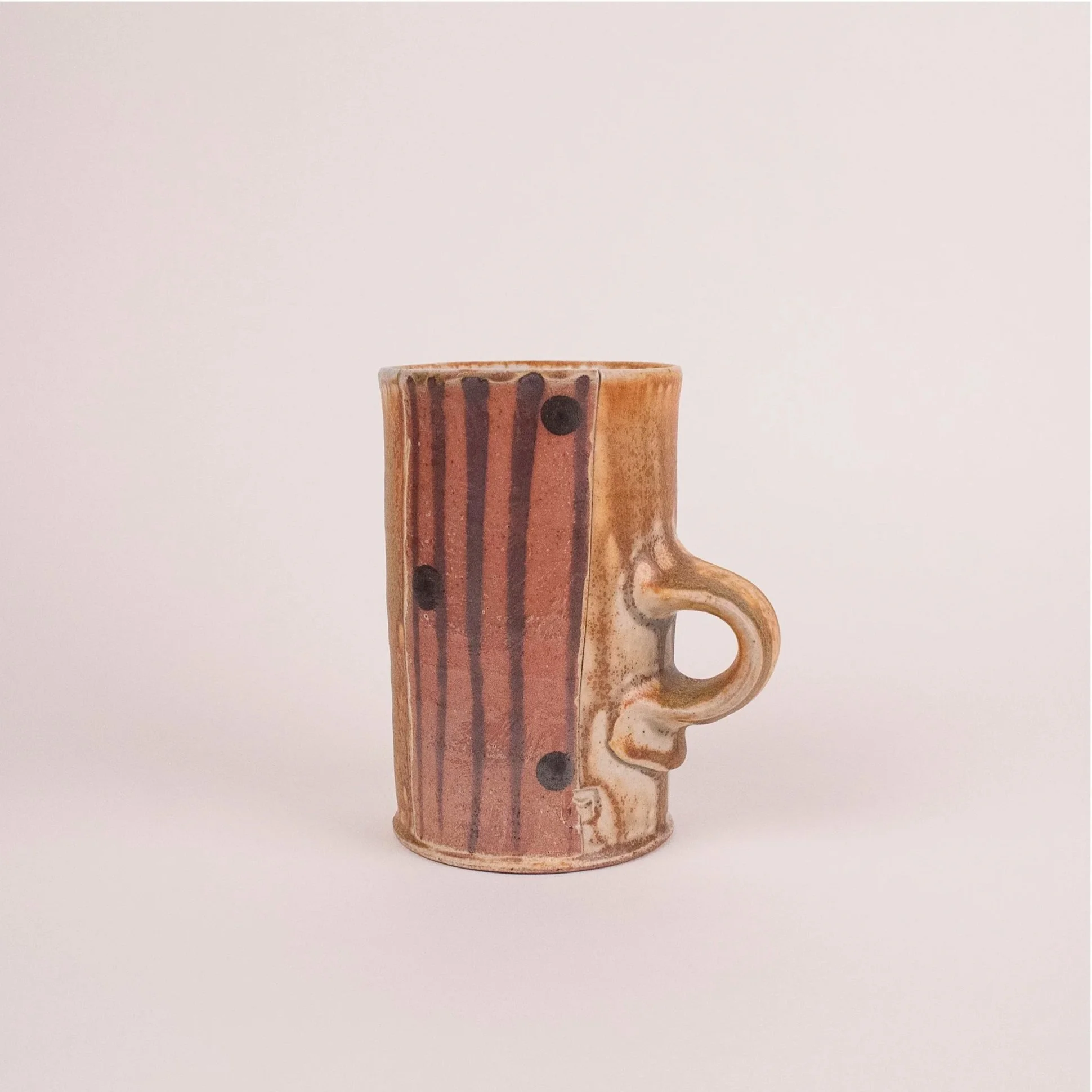 Tall Mug, porcelain, ash glaze, underglaze, (4 x 4 x 6 in), 2023.