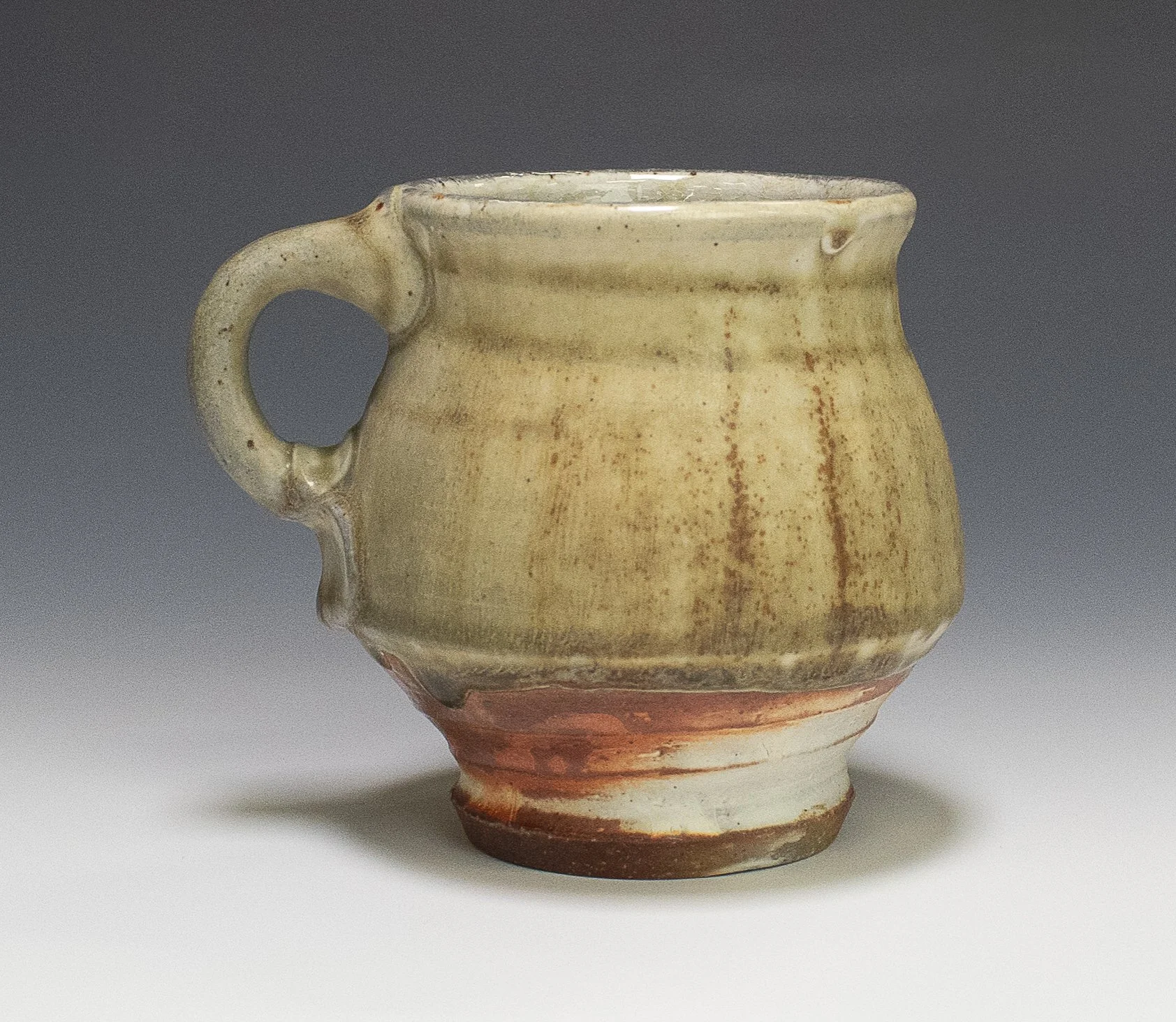 Ash Glaze Mug #3, stoneware, white slip, ash glaze, (4 x 4 x 4 in), 2024.