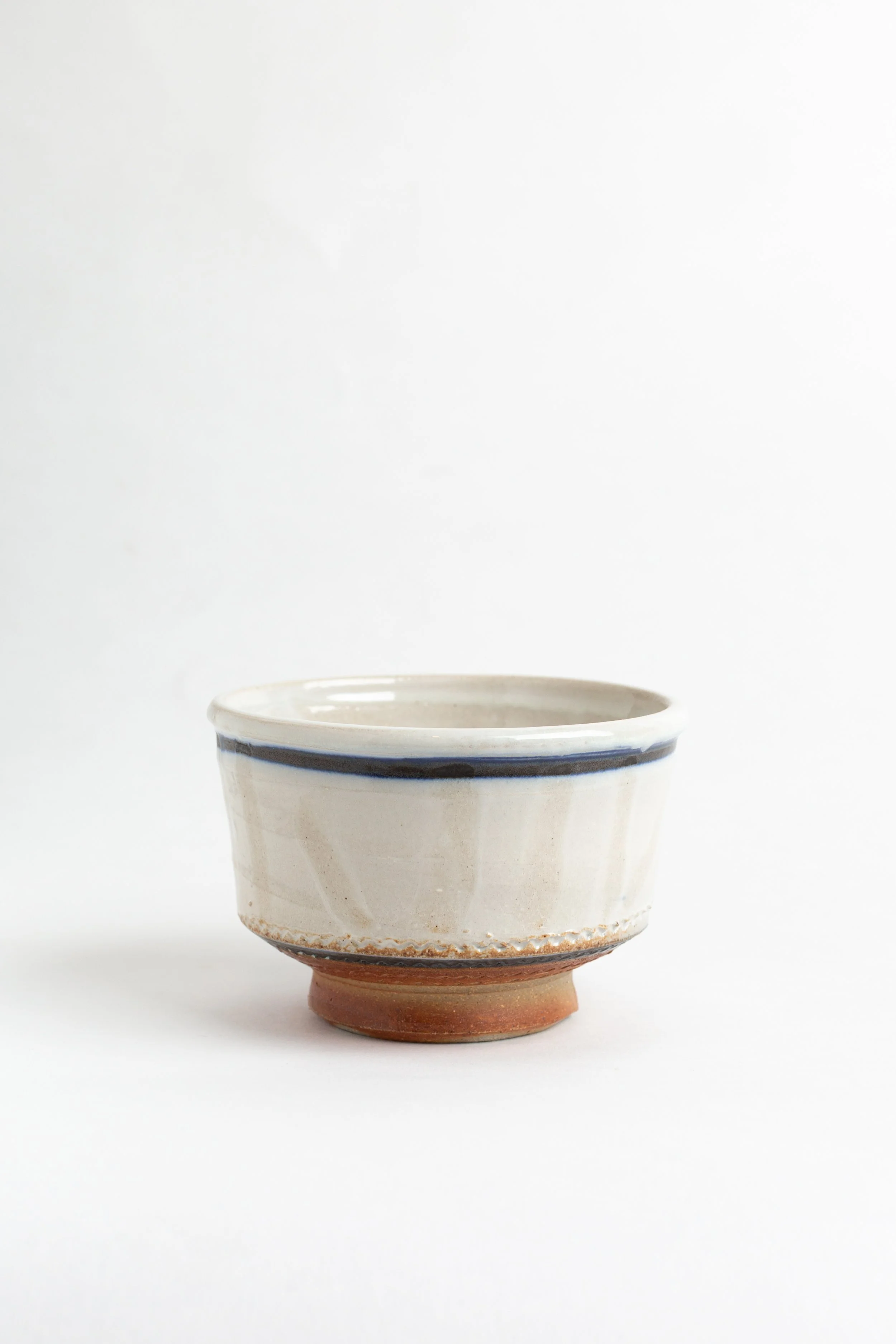 Finger Swipe Bowl, white slip, white glaze, overglaze, soda-fired, (6 x 6 x 4 in), 2022.