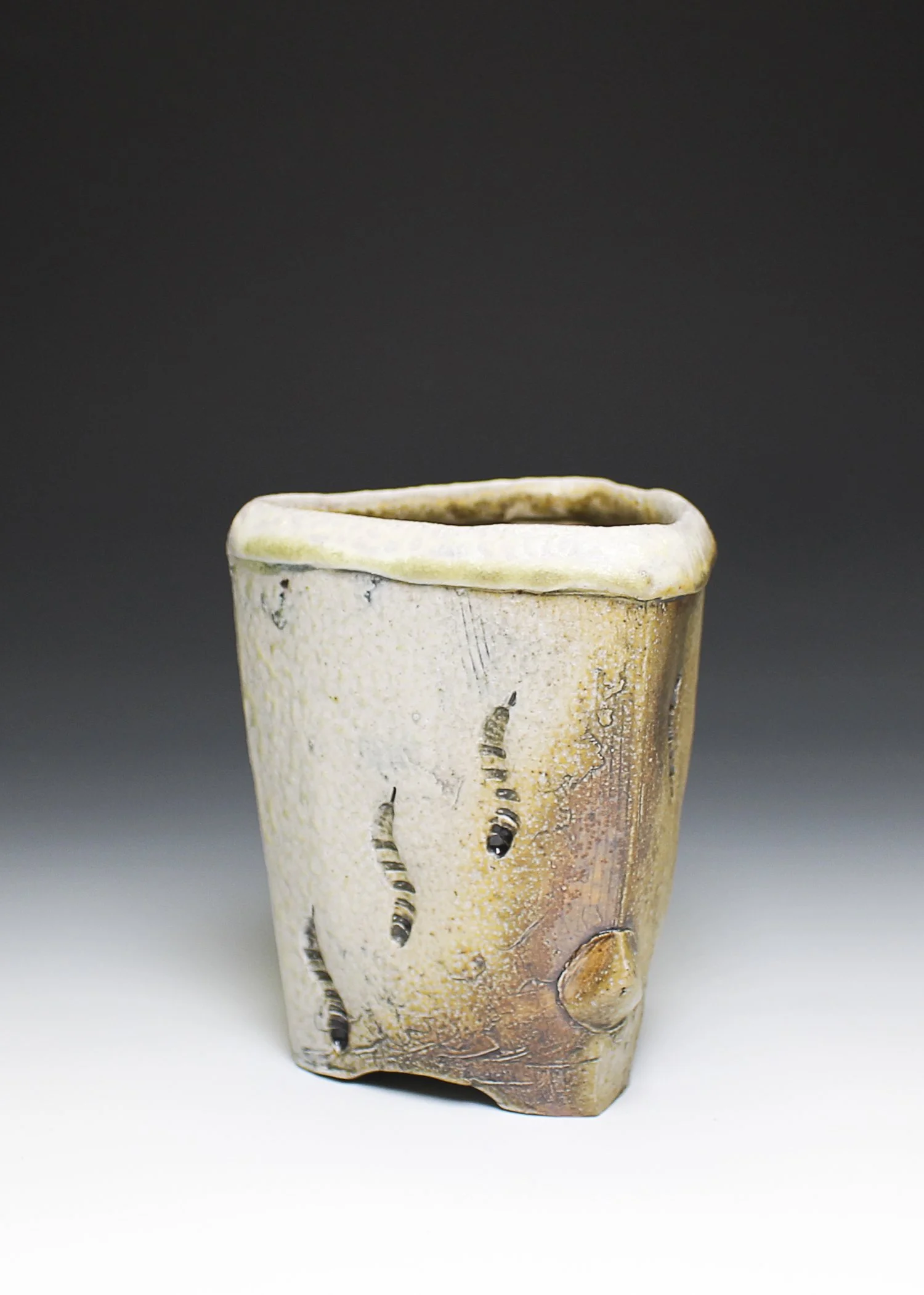 Fossil Vase, stoneware, underglaze wash, wood-fired (5 x 5 x 8 in), 2025