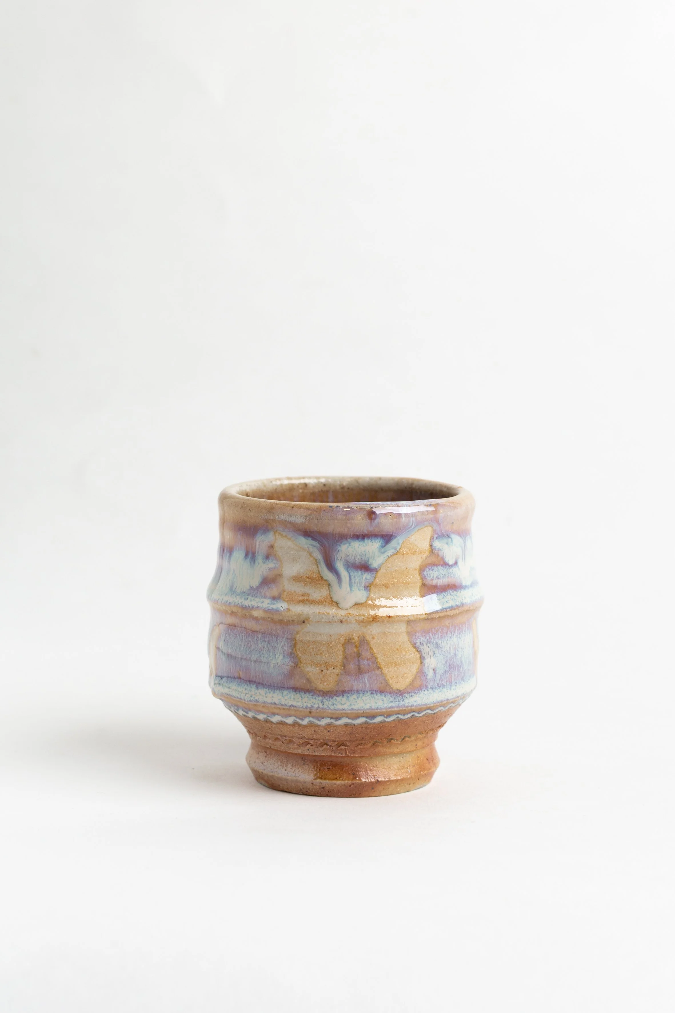 Butterfly Yunomi #1, stoneware, rutile glaze, (4 x 4 x 4 in), 2022.