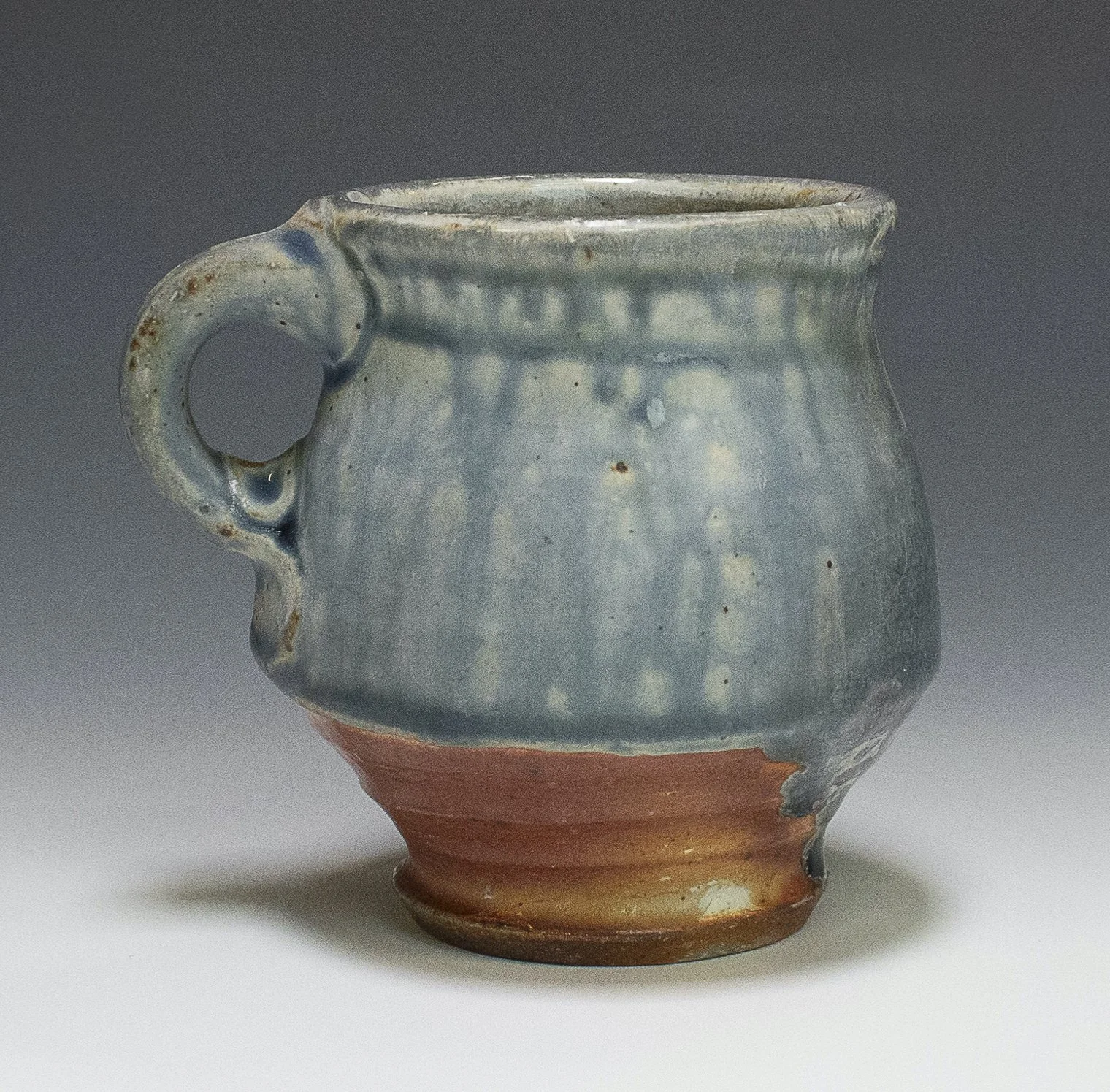 Ash Glaze Mug #2, stoneware, white slip, ash glaze, (4 x 4 x 4 in), 2024.