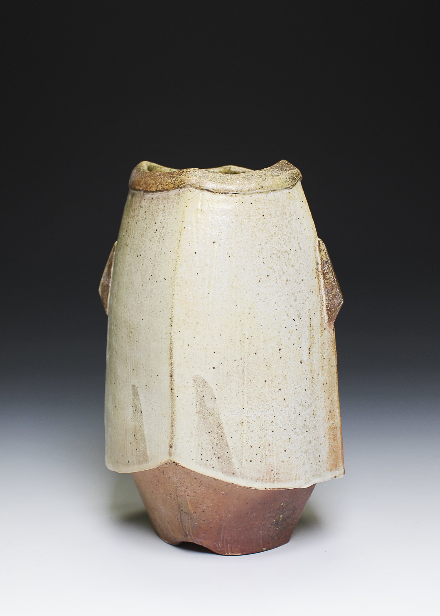 Winged Vase, stoneware, white slip, wood-fired, (7 x 7 x 12 in), 2025