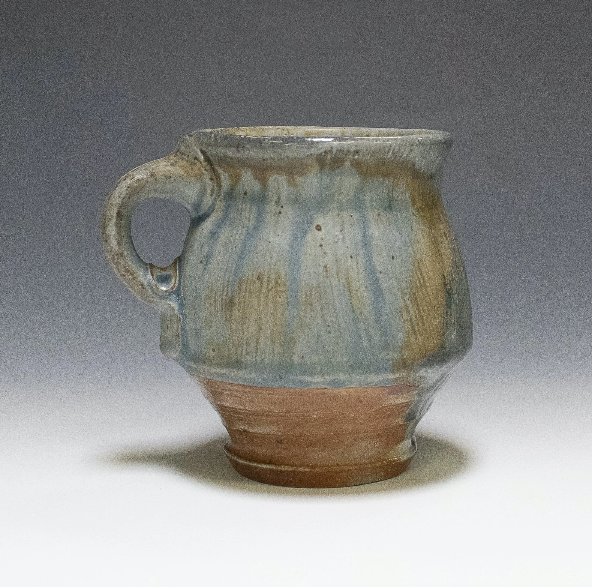 Ash Glaze Mug #1, stoneware, white slip, ash glaze, (4 x 4 x 4 in), 2024.