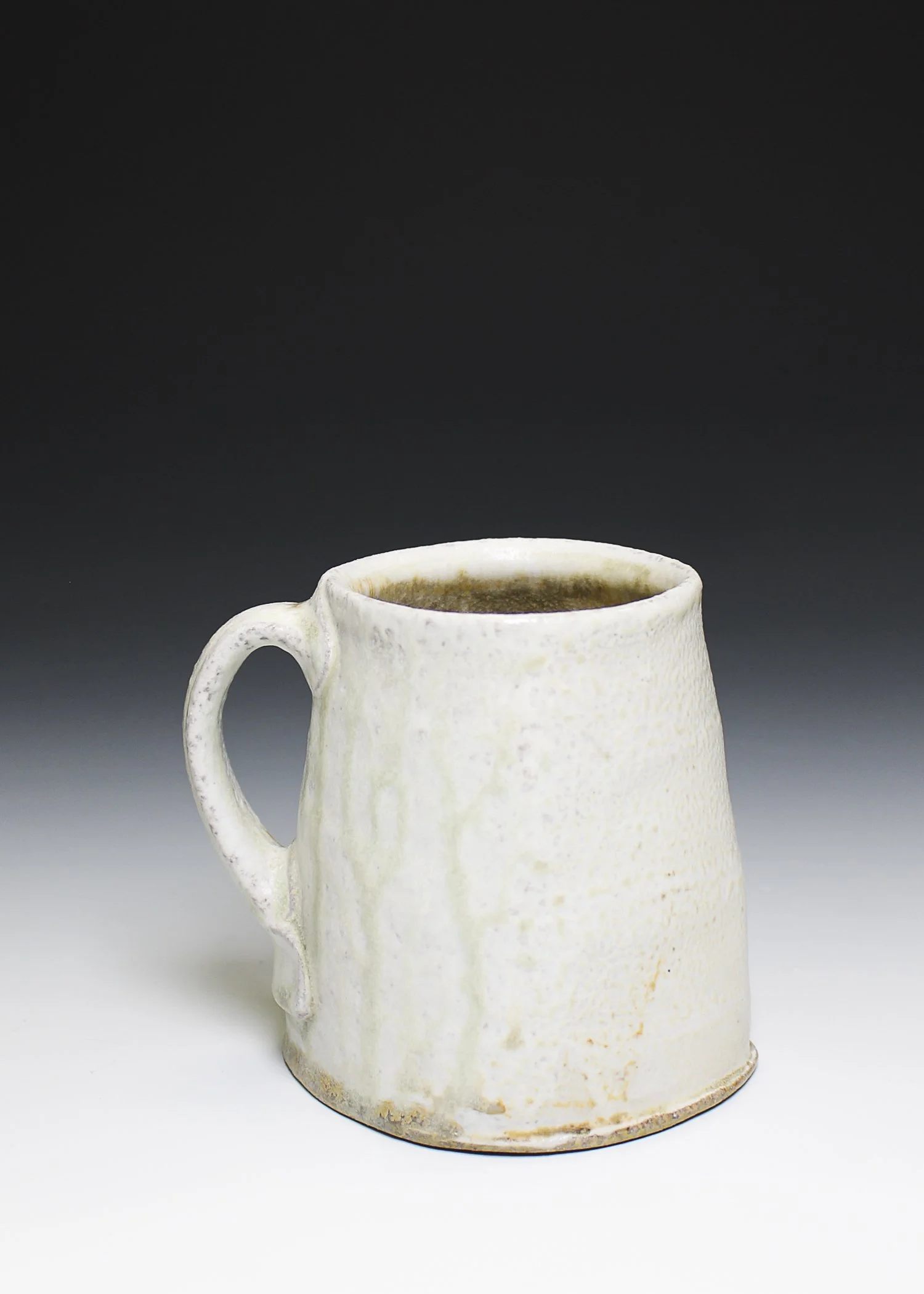 Squred Mug, porcelaneous stoneware, white slip, wood-fired, (4 x 4 x 5 in), 2025.
