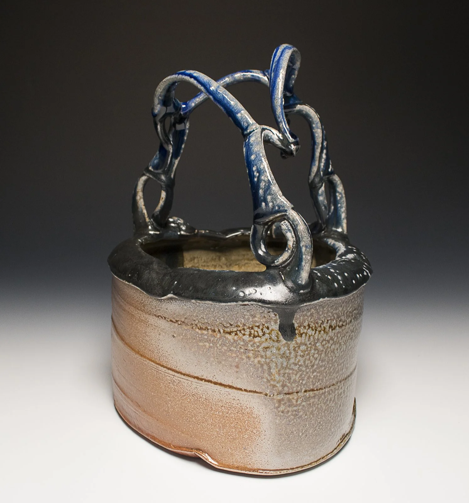 Insect Basket #2, stoneware, flashing slip, soda-fired, (9 x 9 x 14 in), 2024.