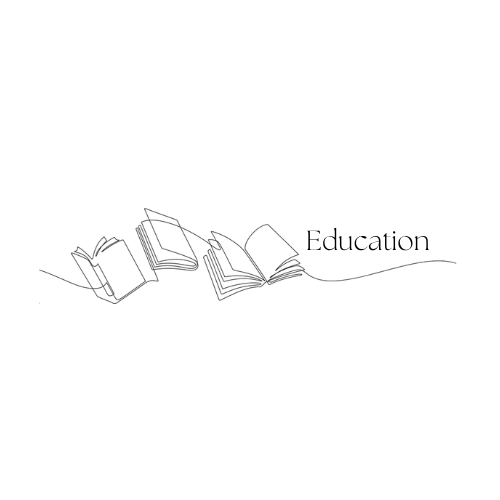 Line drawing of several open books, arranged in a row with some pages flipping.