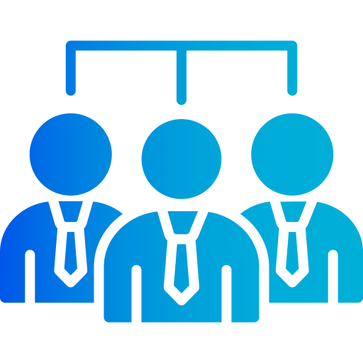 Icon of three business people wearing ties connected by a flowchart arrow.