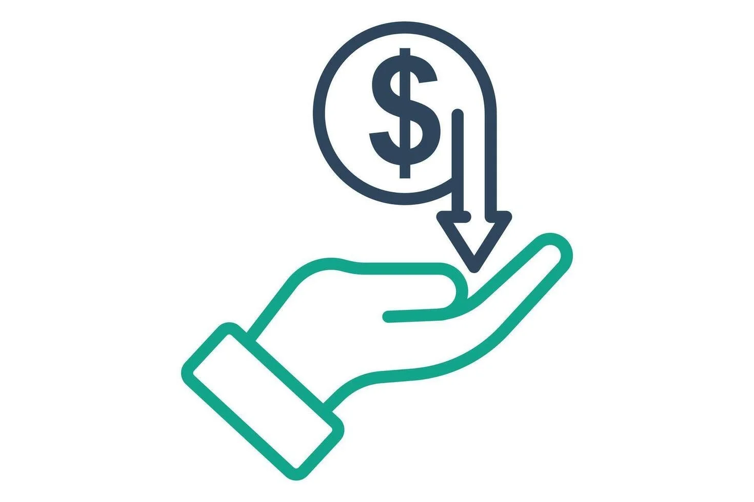 A stylized illustration of a hand holding a coin with a dollar sign, and a downward arrow indicating a decrease in value.