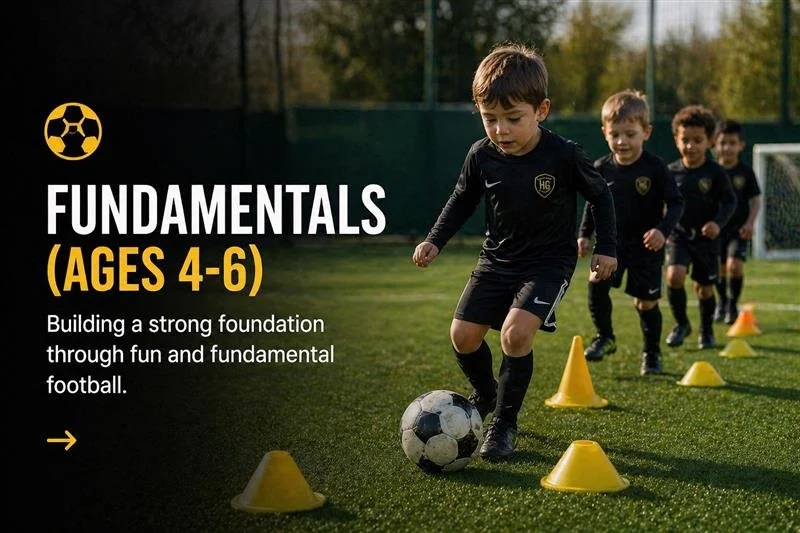 Kids football training in Milton Keynes practicing dribbling and ball control drills.